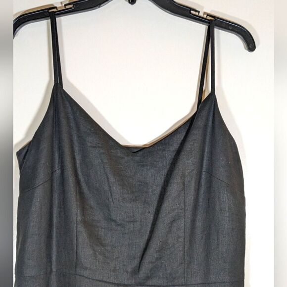 Ann Taylor Loft Linen Black V-Neck Spaghetti Strap Embellished Dress Size 12 - Picture 4 of 11